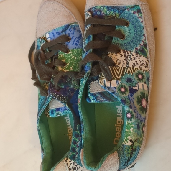 Desigual Lola suede canvas multicolor turquoise flat street wear sneakers US 9 - Picture 3 of 9